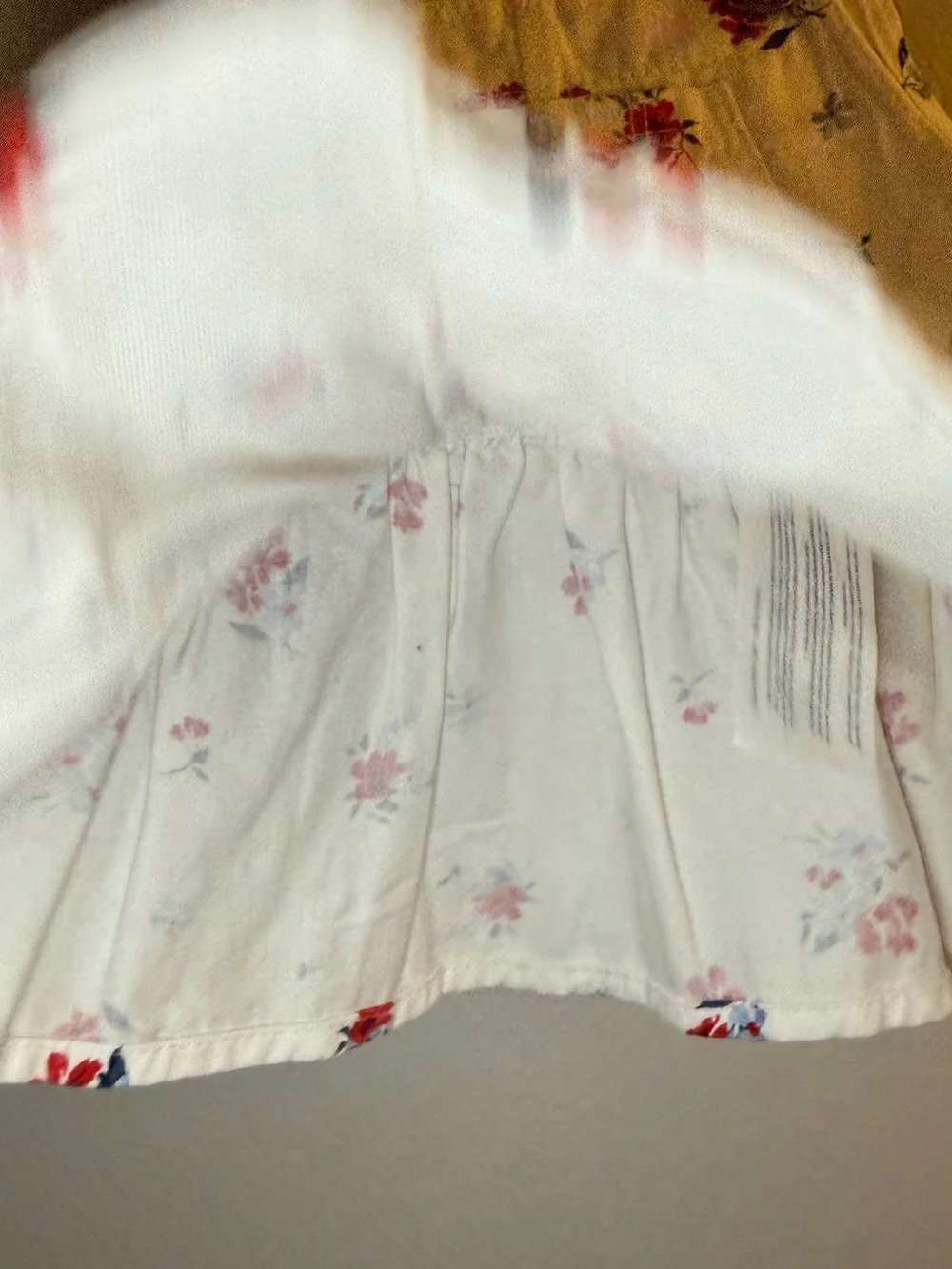 OshKosh B'gosh White Floral Skirted Overalls with Red & Blue Flowers
